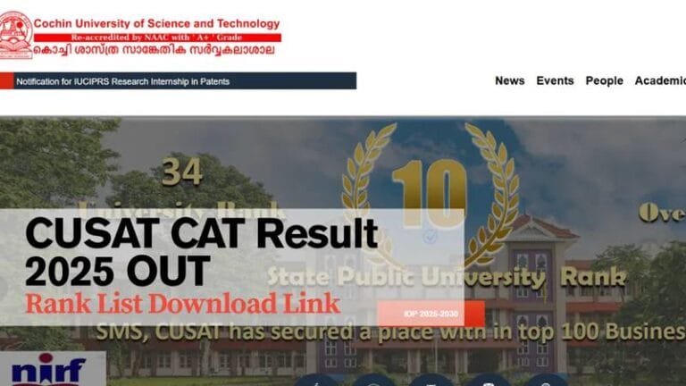 CUSAT CAT Result 2025 Declared: Direct Link, Rank List, and Counselling Details Here