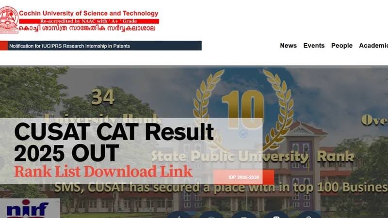 CUSAT CAT Result 2025 Declared: Direct Link, Rank List, and Counselling Details Here