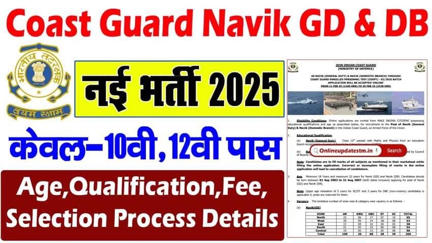 Indian Coast Guard Recruitment 2025: 630 Vacancies Announced, Apply Online Now for Navik GD and Yantrik Posts!