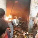A massive fire broke out in Shyampura early in the morning, burning down a grocery store.
