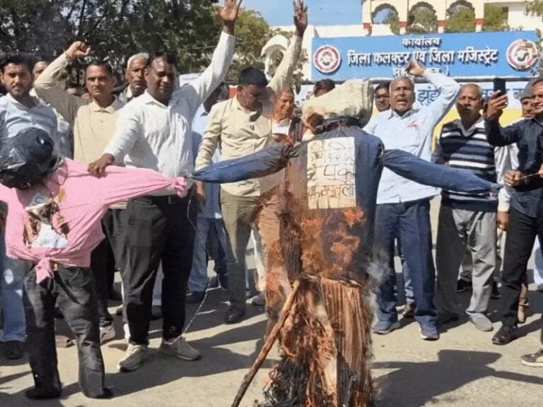 Jhunjhunu farmers protest: Trump's effigy burnt in protest against foreign trade policies